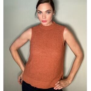 Lou & Grey Coral Linen Cotton Mock Turtleneck Sleeveless Knit Sweater Sz M